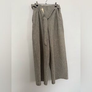 Casual striped, wide-leg pants with a tie belt.